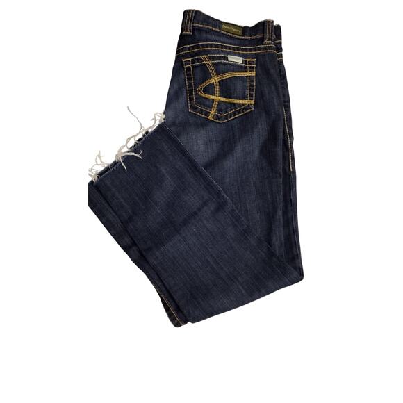 David Kahn Jeans Womens Denim Jeans Sz 31 Dark Wash Raw Hem Straight Leg - Picture 1 of 10